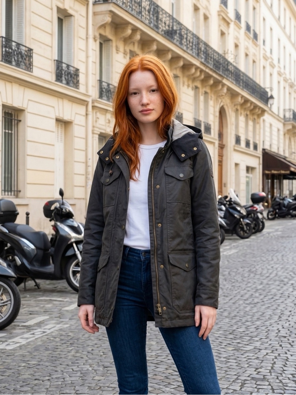 Filson Women's Hooded Waxed Cotton Utility Field Jacket Smoke Size Small